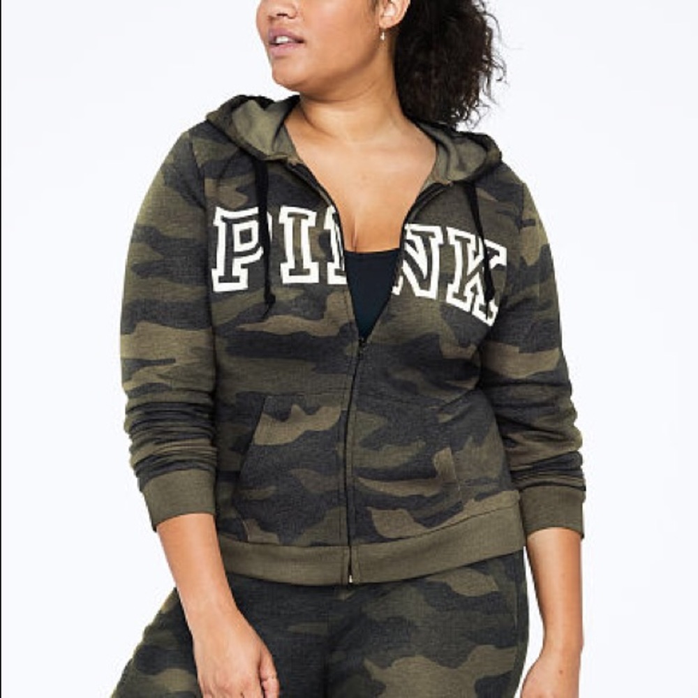 🚫SOLD🚫💕VS PINK GREEN CAMO WHITE FULL ZIP HOODIE - Picture 3 of 6